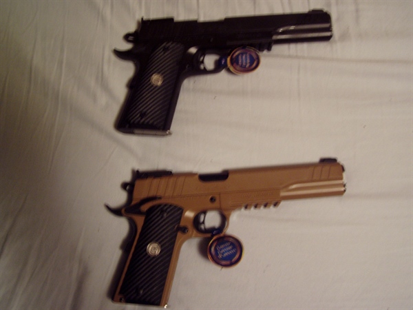 EUROPEAN AMERICAN ARMORY MODEL  MC 1911 S10  10 MM 6 INCH BARREL  FINISHED TAN $ 750.00 AND BLACK NIB $ 725.00 EACH