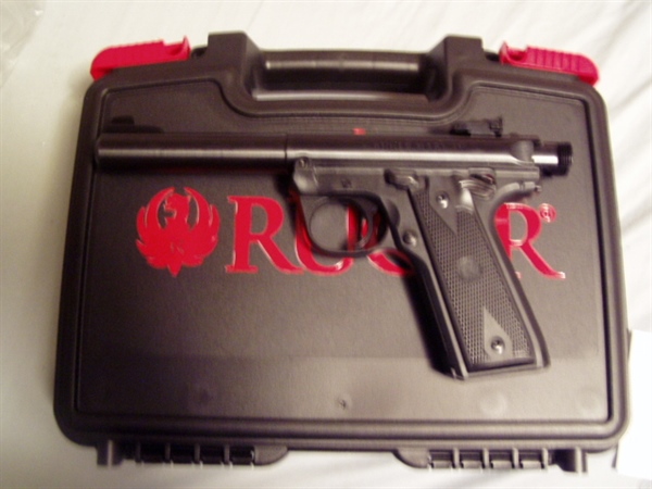 RUGER MK IV 22/45 PISTOL  NEW IN HARD CASE 5.5 INCH BLUE BULL BARREL ADJUSTABLE SIGHTS TWO 10 RD 22LR MAGAZINES $ 499.00